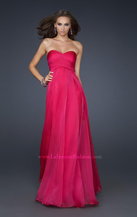 strapless chiffon prom gown by la femme 17111